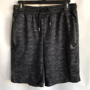 Pony men’s black / white heather drawstring shorts with front zipper pockets, S